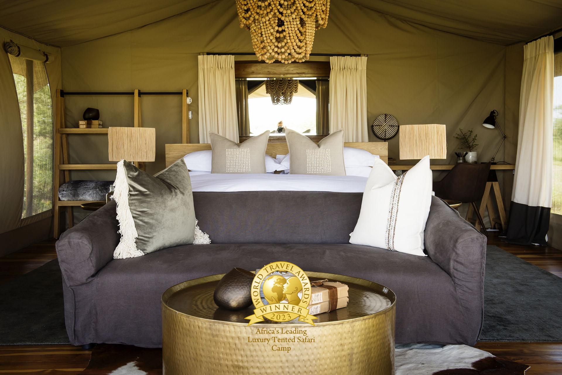 Interior of a luxury tent in the Siringit Serengeti Camp